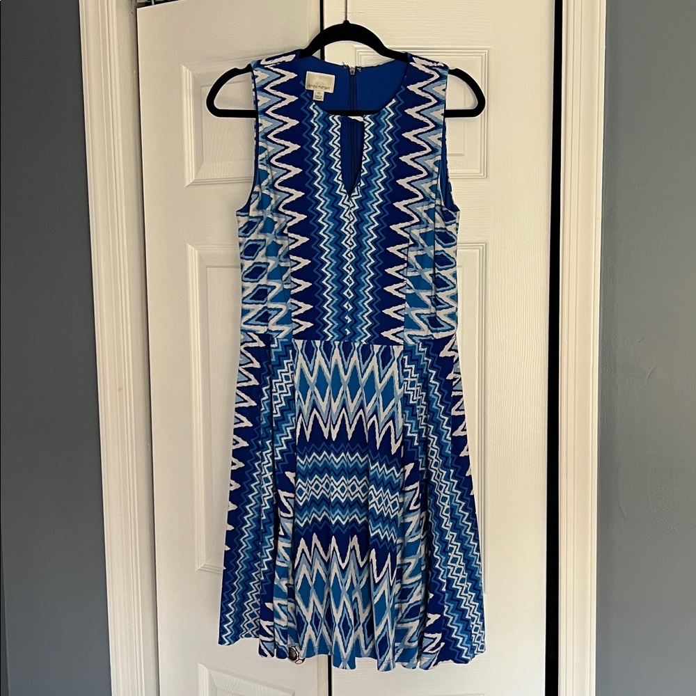 Donna Morgan Blue and White Zigzag Dress